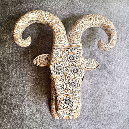 Floral Ram Head Handcrafted Wooden Wall Art